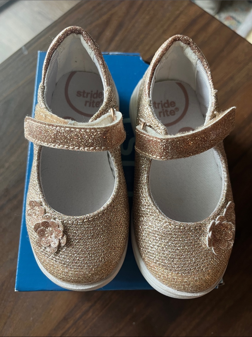 Stride Rite Girls' Rose Gold Glitter Mary Janes